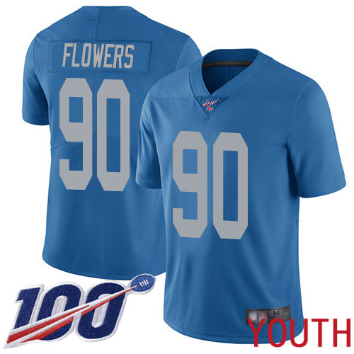 Detroit Lions Limited Blue Youth Trey Flowers Alternate Jersey NFL Football #90 100th Season Vapor Untouchable->youth nfl jersey->Youth Jersey